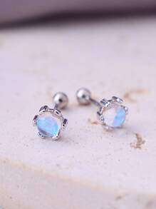 Stylever 1pair Moonstone Personality Screw Earrings For Women s925 Sterling Silver Exquisite Small Stud Earrings Fine Jewelry For Girls Daily Life Decor