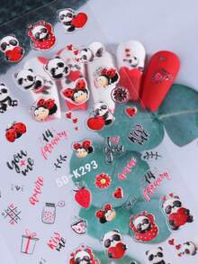1入組熊貓5D浮雕情人節可愛設計修指甲貼紙，美甲膠片貼花女士裝飾 - 彩色 - 查看 6