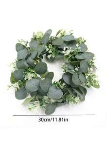 1入裝人工尤加利花圈門飾,家居和節日裝飾 - 綠色 - 查看 6
