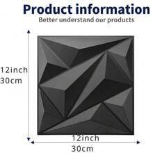 1 件/10 件/20 件/30 件钻石形装饰 3D 墙板，30 厘米 X 30 厘米哑光黑色，DIY 家居装饰墙贴 - 黑色 - 查看 5