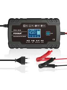 12V 8A Automatic Battery Charger Digital Display Pulse Repair LCD Display Smart Car Charger For GEL Lead-Acid WET Battery EU Plug - Black - View 2