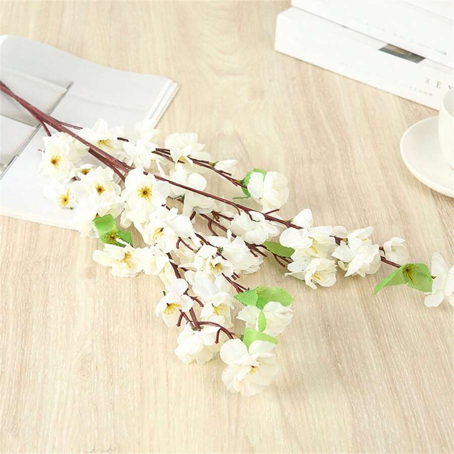Small Peach Blossom Artificial Flowers, Garden Landscape Peach Branch Fake Flowers, White, Used For Home Gathering, Park Yard, Wedding Decoration - White - View 1
