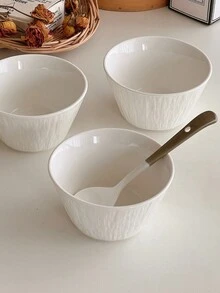 1 pieza Tazón de cerámica blanca de estilo nórdico, con un tazón de arroz, sopa y yogur europeo delicado con un estilo atractivo, adecuado para la vida en la cocina del hogar - Un cuenco de piedra blanca - Ver 4