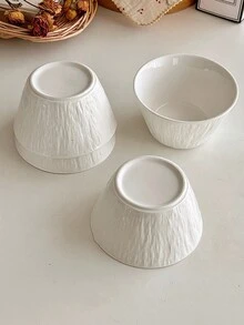 1 pieza Tazón de cerámica blanca de estilo nórdico, con un tazón de arroz, sopa y yogur europeo delicado con un estilo atractivo, adecuado para la vida en la cocina del hogar - Un cuenco de piedra blanca - Ver 2