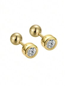SYMFNY 1 对镀金 925 银螺旋耳环，镶嵌人造锆石，圆形 - 金黃色 - 查看 1