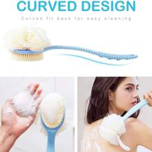 毛刷和海綿淋浴刷,帶有長彎手柄的淋浴網海綿,理想用於去角質和沐浴,按摩毛刷可濕用或乾用,適合男女使用（藍色） - 藍色 - 查看 9