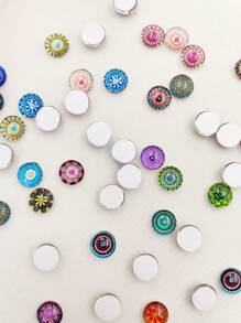 50pcs(25 Pairs) 0.8cm Circular Glass Cabochons Plastic Earring Base Setting For Diy Jewelry Making - Multicolor - View 2