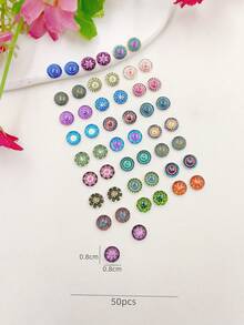 50pcs(25 Pairs) 0.8cm Circular Glass Cabochons Plastic Earring Base Setting For Diy Jewelry Making - Multicolor - View 3