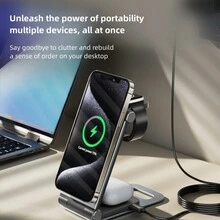 YITUMU 可折疊式3合1桌面無線充電器，兼容多種設備充電座，適用於Apple Watch iPhone - 白色 - 查看 2