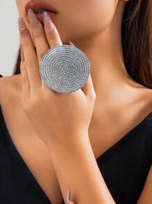 1pc Adjustable Vintage Silver Ring, Fashionable Statement Wide Ring, Large Spiral Circle Ring, Bohemian Style Geometric Ring For Women, Best Gift For Her - Silver - View 2