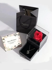 1pc Romantic Love "I Love You" Projected Stone Necklace In Rose Flower Gift Box With Preserved Flower, Single Gift Box For Necklace Pendant In Drawer-Shaped Gift Box With "I Love You" Projection In 100 Languages. Suitable As A Holiday Gift
