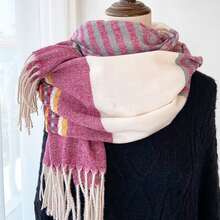 1條200*65cm新款時尚印花圍巾中性加厚經典保暖披肩,豪華、尺寸非常大,可用作披肩、圍巾或手帕,酷彩/黃色/酒紅/灰色/淺藍/粉紅/米色長方形圍巾 - 酒紅色 - 查看 1