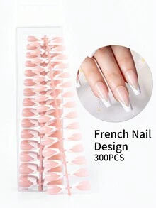 300pcs French Style Pointed Gel Nail Tips - Pink Press On Full Cover False Nails, Suitable For Women & Girls' Nail Diy, Can Be Used For Nail Art Design And Decoration - Dusty Pink - View 2