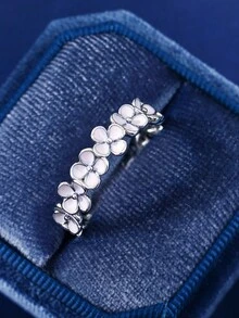 1枚甜美花朵戒指，S925纯银优雅雏菊戒指，精致珠宝礼物，适合女孩，夏季日常配饰 - 銀色 - 查看 5