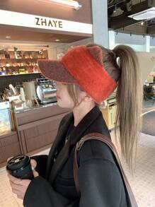 1pc Women's Winter Hat, Korean Style Sweet Knit Cap With Warm Thermal Lined , Ear Flaps And Ponytail Hole, Windproof And Suitable For Outdoor Activities And Sports In The Colder Seasons - Black - View 8