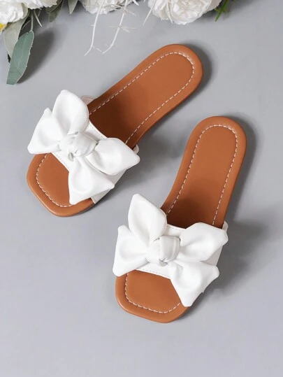 女童時尚蝴蝶結裝飾平底拖鞋,適用於夏季海灘度假