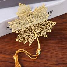 1 件装中国风文具复古金属书签镂空树叶叶脉书签学生礼物 - 金色 - 查看 7