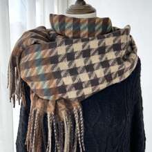 1pc 200*70cm Classic Unisex Scarf, Popular Checked Pattern, Thickened For Warmth, Both Shawl And Scarf - Coffee Brown - View 1
