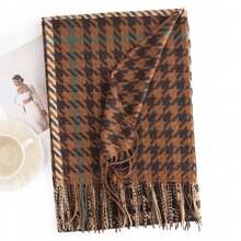 1pc 200*70cm Classic Unisex Scarf, Popular Checked Pattern, Thickened For Warmth, Both Shawl And Scarf - Coffee Brown - View 2