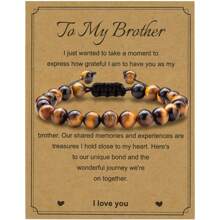 1個男性手鍊禮物,編織繩子天然虎眼石珠寶手鍊,適合給父親、丈夫、男友、兒子、孫子、兄弟等男性使用 - 棕色 - 查看 13