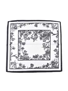 YWQLWJ 1條新款女士花卉印花圍巾,70*70cm,非常適合職業裝扮 - 黑色 - 查看 3