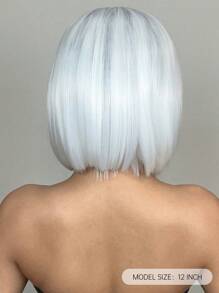 14 英寸浅金色深色发根和白色、黑色彩色中分短直发漂亮日常使用女士假发合成假发，角色扮演白色彩色合成假发女士高温假发中分直发假发假日日常时尚合成假发编织假发适合万圣节和圣诞节 - 間色 - 查看 6