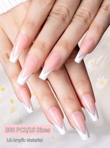 300pcs French Style Pointed Gel Nail Tips - Pink Press On Full Cover False Nails, Suitable For Women & Girls' Nail Diy, Can Be Used For Nail Art Design And Decoration - Dusty Pink - View 1