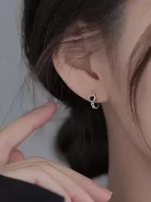 925 純銀黑色心形圓形耳環,簡約優雅鑲嵌女士婚禮珠寶配件