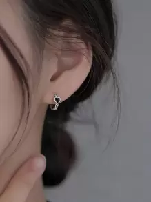 925 純銀黑色心形圓形耳環,簡約優雅鑲嵌女士婚禮珠寶配件