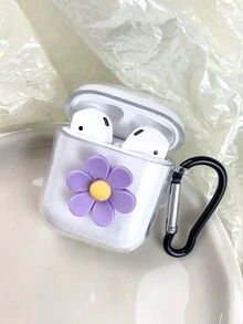 Flower Pattern Earphone Charging Case Protective Cover Compatible With Airpods - Purple - View 2