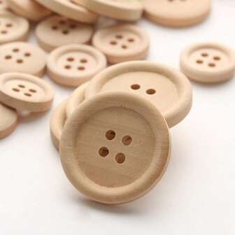 50PCS Wood Buttons For Crafts  Round Wooden Buttons For Sewing   4 Holes Craft Sewing Button  Ideal For DIY Projects  Suitable For Clothing And Accessories.