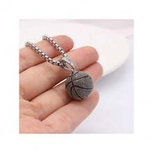 籃球項鍊籃球吊墜項鍊不鏽鋼運動項鍊 - 銀色 - 查看 2