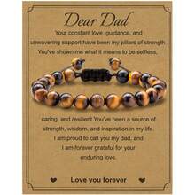 1個男性手鍊禮物,編織繩子天然虎眼石珠寶手鍊,適合給父親、丈夫、男友、兒子、孫子、兄弟等男性使用 - 棕色 - 查看 14