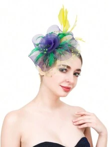 1入組多色羽毛頭飾和帽夾,適用於賽馬、生日派對、沙灘派對、家庭聚會和日常穿著 - 彩色 - 查看 1