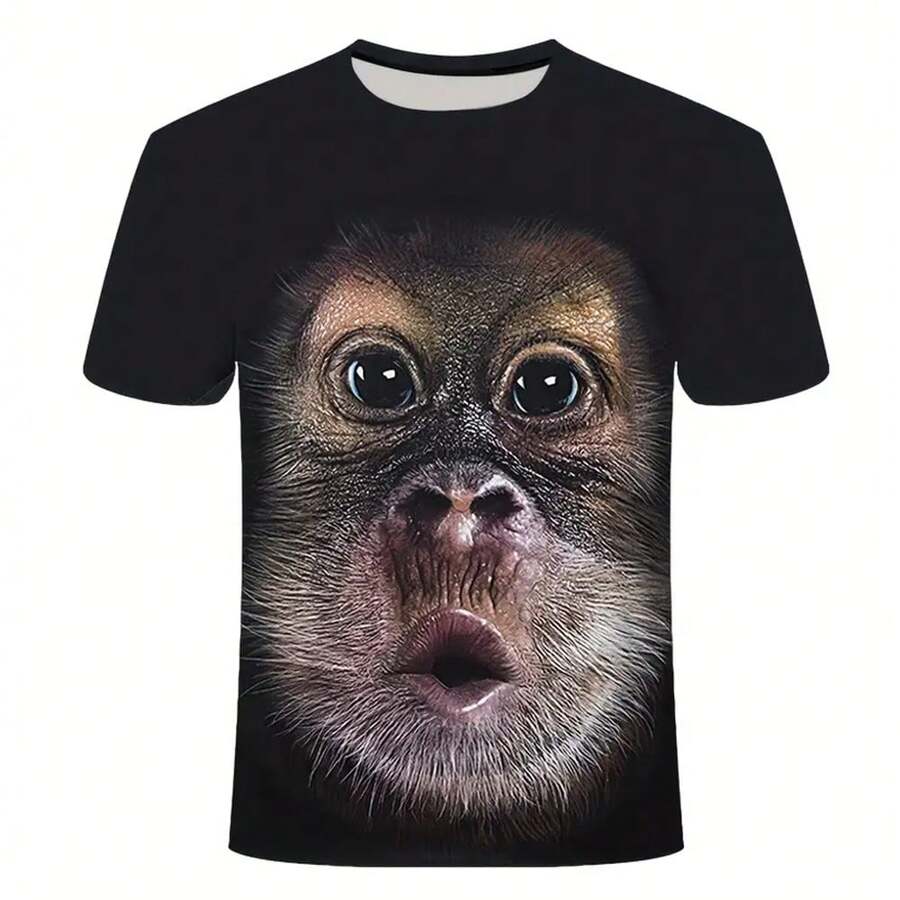 PRO THOR Camiseta Cómoda Para Hombres Con Divertido Patrón De Gorila Impreso, Camiseta Gráfica Para El Verano, Ropa Deportiva Para Hombres De Gimnasio. - Negro - Ver 1