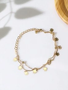 1 件簡約優雅珍珠心型棕櫚吊墜雙層女士手鍊 - 愛心 - 查看 3