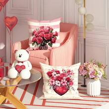 4入組/套 快樂情人節紅色花卉抱枕套,情人節抱枕套,絲絨裝飾靠墊套45*45公分/18*18英吋,適用於情人節聚會客廳臥室沙發床裝飾禮物 - 紅色 - 查看 4