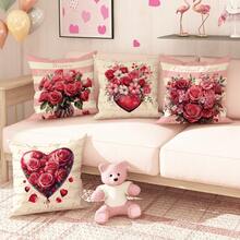 4入組/套 快樂情人節紅色花卉抱枕套,情人節抱枕套,絲絨裝飾靠墊套45*45公分/18*18英吋,適用於情人節聚會客廳臥室沙發床裝飾禮物 - 紅色 - 查看 9