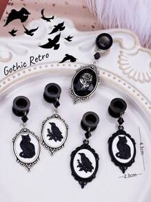 2入組哥德式朋克吊墜耳撐,巴洛克項鍊,玫瑰、鳥、貓、馬鞍耳段尺寸管道耳塞,外科鋼耳撐環扣耳環,女士男士禮物,姊妹禮物,朋友禮物 - 彩色 - 查看 2