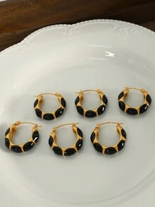 Maillard Vintage Style Niche Lightweight Luxury Earrings, High-Grade And Elegant Enamel Dangle Earrings In Ins Style - Black - View 2