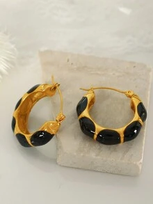 Maillard Vintage Style Niche Lightweight Luxury Earrings, High-Grade And Elegant Enamel Dangle Earrings In Ins Style - Black - View 1