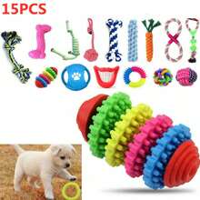 15X Tough Dog Toys Bundle Chew Rope Knot Ball Squeakers Pet Puppy Teething - Multicolor - View 1