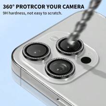 1 Set Of Black Stylish Rhinestone-Decor Anti-Scratch Lens Protective Film Compatible With IPhone 11/11pro/11promax/Iphone12 Mini/12/12pro/12promax/Iphone 13mini/13/13pro/13promax/14/14pro/14plus/14promax/15/15pro/15plus/15promax