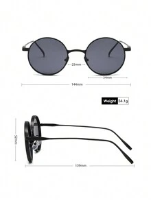 1副男士黑色金属圆形复古太阳镜，个性化设计，时尚风格，适合驾驶、旅行、海滩度假、钓鱼和防晒。 - 灰色 - 查看 5