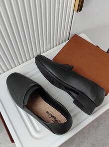 Women's Chunky Heel Sandals, Solid Color Flat Casual Fashionable Slip-On Low Heel Shoes For Summer - Black - View 2