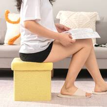Storage Ottoman Cube, Folding Small Ottoman, Sherpa Ottoman With Storage, Foot Rest Stool Short Ottoman, Footrest Stool Seat For Living Room, Bedroom, 11.8" X 11.8" X 11.8" - 黃色 - 查看 3