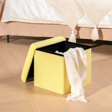 Storage Ottoman Cube, Folding Small Ottoman, Sherpa Ottoman With Storage, Foot Rest Stool Short Ottoman, Footrest Stool Seat For Living Room, Bedroom, 11.8" X 11.8" X 11.8" - 黃色 - 查看 2