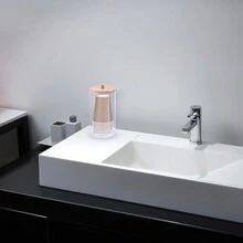 2个装一次性塑料纸杯分配器，浴室亚克力棉签盒带竹盖，清洁棉签收纳盒，适用于冲洗杯，浴室盥洗台面 - 彩色 - 查看 4