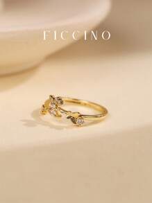 Nhẫn hình hoa & bướm có thể điều chỉnh bằng đá Cubic Zirconia mạ vàng FICCINO, Bao gồm hộp quà tặng trang sức, Dành cho phụ nữ, Trang phục hàng ngày, Ngày lễ và Ngày kỷ niệm - 26r - Xem 2