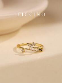 Nhẫn hình hoa & bướm có thể điều chỉnh bằng đá Cubic Zirconia mạ vàng FICCINO, Bao gồm hộp quà tặng trang sức, Dành cho phụ nữ, Trang phục hàng ngày, Ngày lễ và Ngày kỷ niệm - 26r - Xem 1